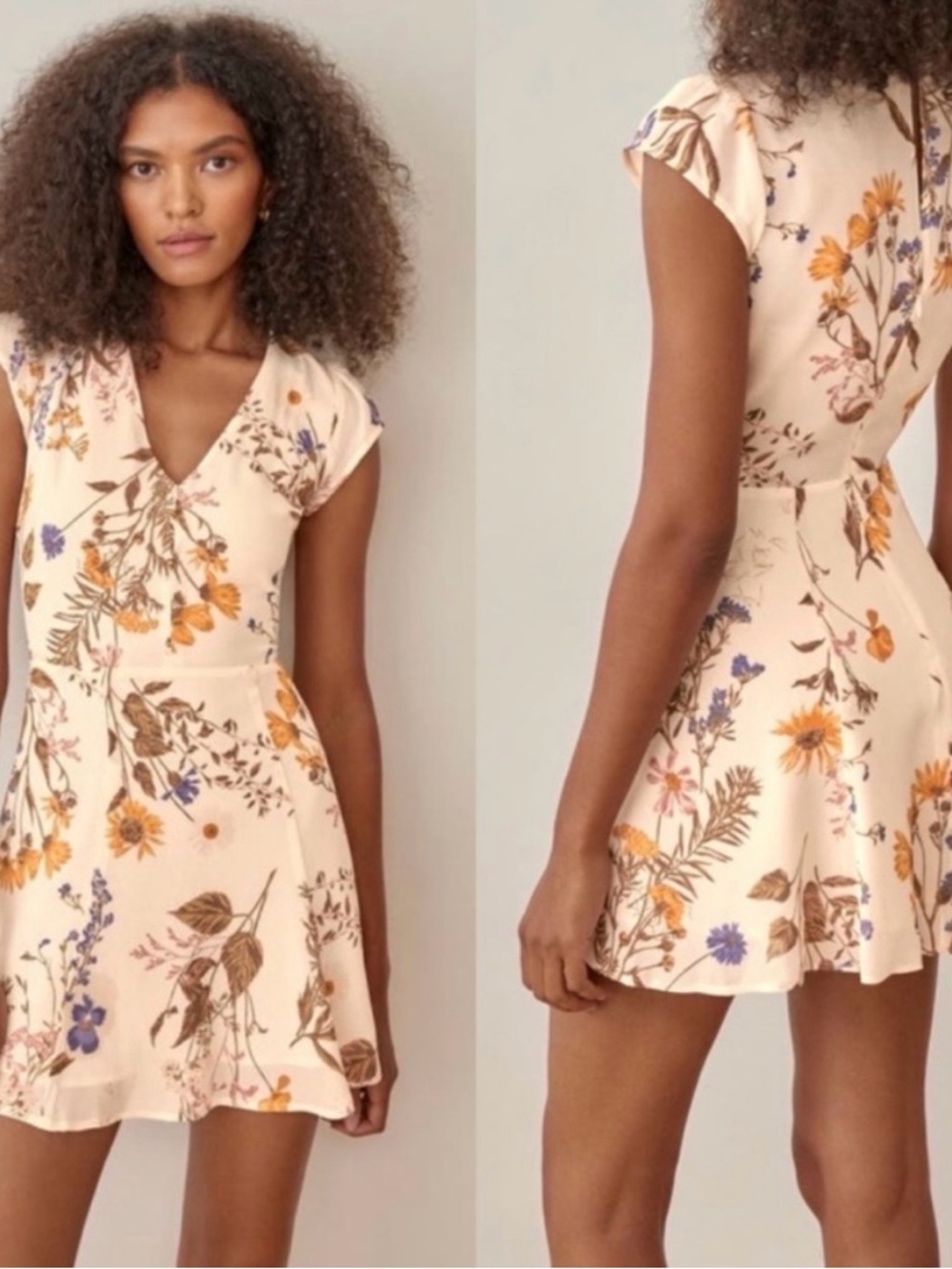 Like New Reformation Deven Floral Print Ruffle Sleeve Dress in Frolic